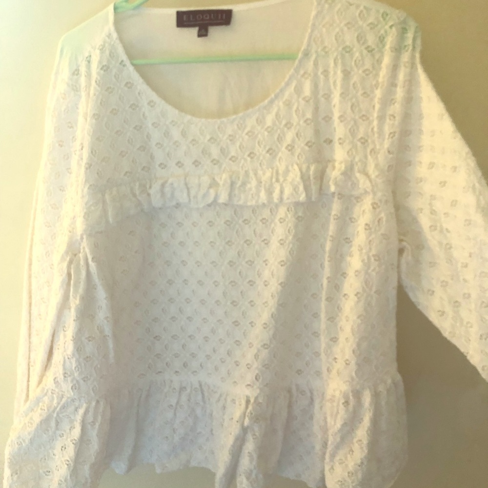 Eloquii Studio Eyelet Top with Ruffle Detail